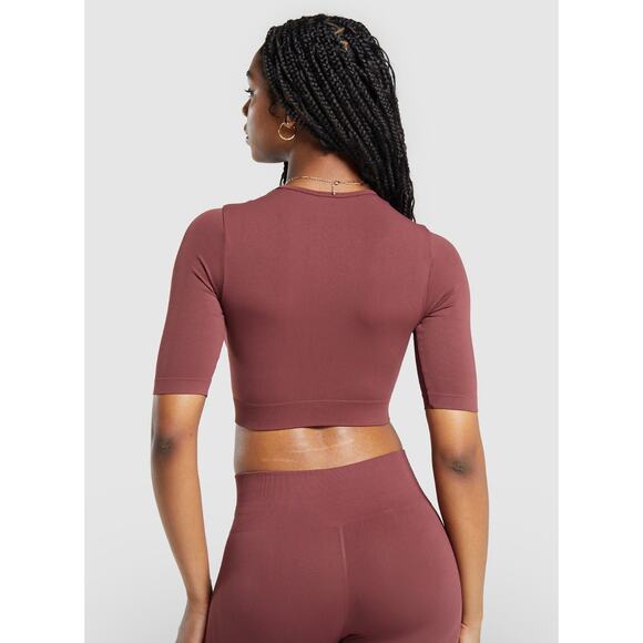 Gymshark Everyday Seamless Gym Crop Top Burgundy Brown Size XL NWT - Picture 4 of 7